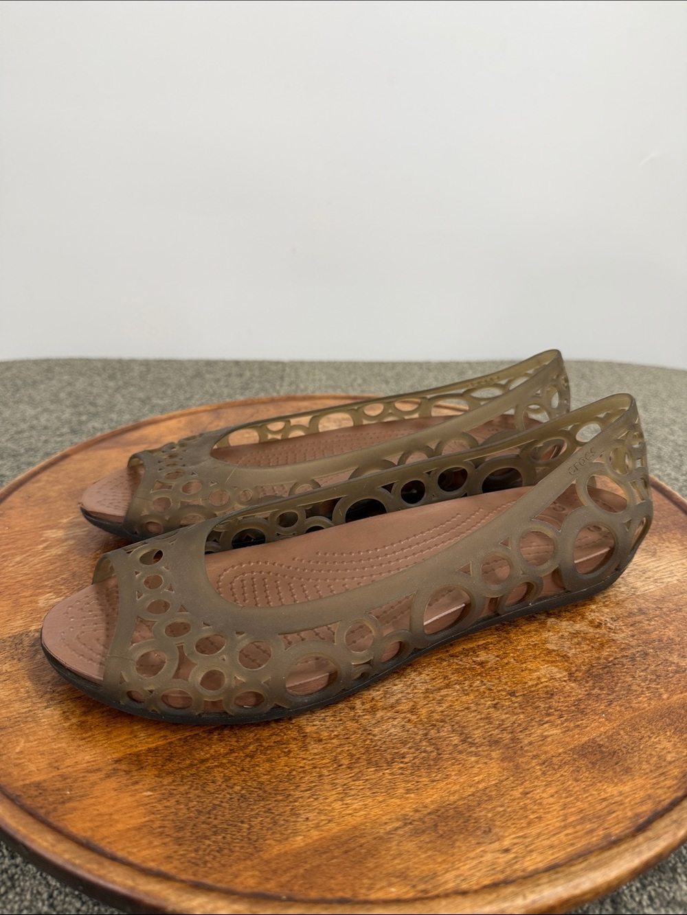 Crocs Shoes Wm 10 Adrina Peep Toe Flats Bronze Brown Jelly Rubber Ballet